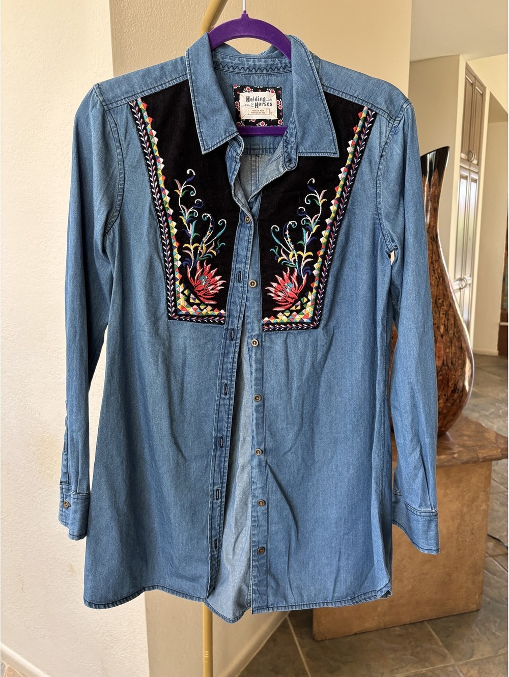 Anthropologie Holding Horses embroidered velvet panel tunic Size 10